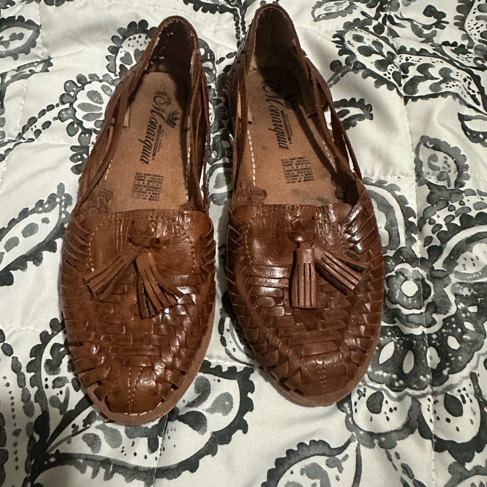 Woven Tassel Leather Loafers - Brown